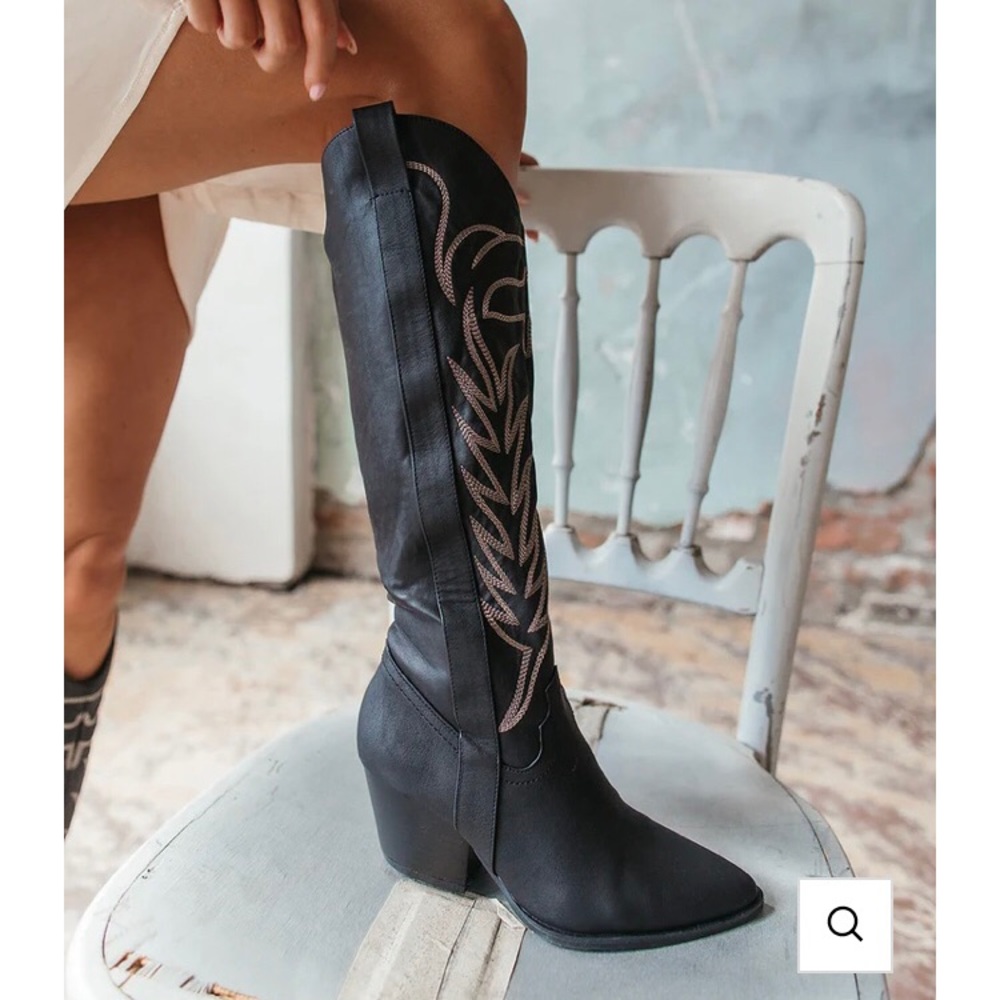 Knee High Western Black Boots